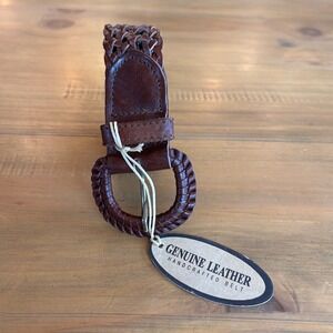Handcrafted Brown Woven Braided Leather Belt Solid Brass Buckle 956591 India